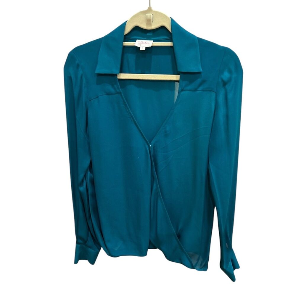 Parker Long Sleeve Surplice Blouse Blue Small